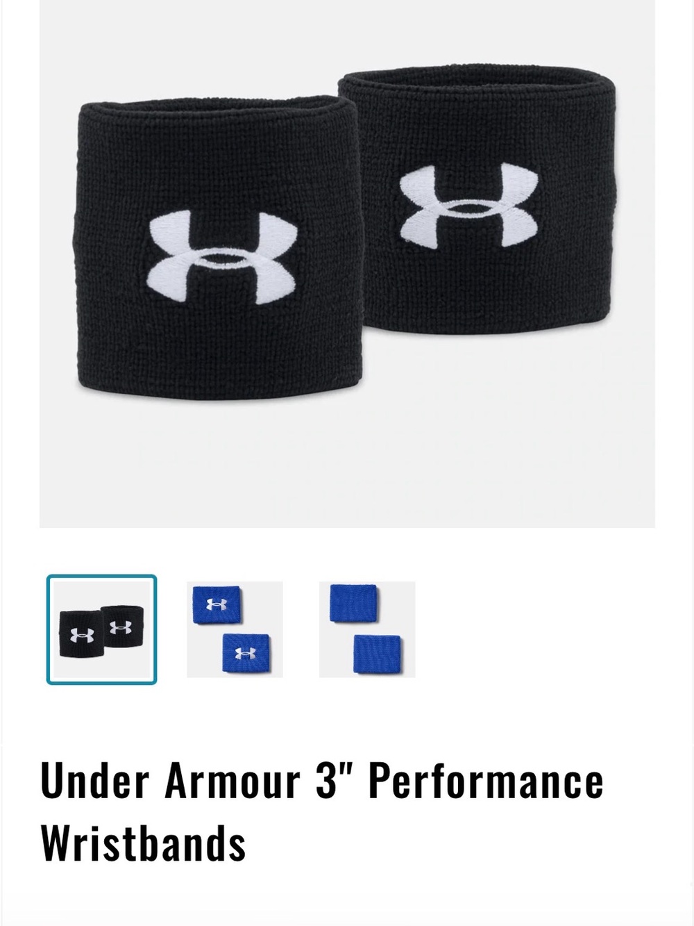 Set of 2x Under Armour 3" Performance Wristbands. Blue & Black